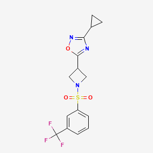 molecular formula C15H14F3N3O3S B2728103 3-Cyclopropyl-5-(1-((3-(trifluoromethyl)phenyl)sulfonyl)azetidin-3-yl)-1,2,4-oxadiazole CAS No. 1351658-47-3
