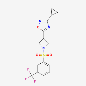 molecular formula C15H14F3N3O3S B2728103 3-环丙基-5-(1-((3-(三氟甲基)苯基)磺酰)氮杂环丁烷-3-基)-1,2,4-噁二唑 CAS No. 1351658-47-3