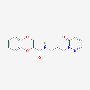 molecular formula C16H17N3O4 B2728105 N-(3-(6-oxopyridazin-1(6H)-yl)propyl)-2,3-dihydrobenzo[b][1,4]dioxine-2-carboxamide CAS No. 1209958-22-4