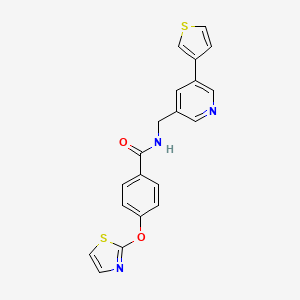 molecular formula C20H15N3O2S2 B2728113 4-(噻唑-2-氧基)-N-((5-(噻吩-3-基)吡啶-3-基)甲基)苯甲酰胺 CAS No. 1704639-07-5