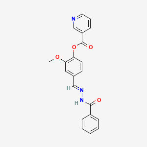 molecular formula C21H17N3O4 B2728119 (E)-4-((2-benzoylhydrazono)methyl)-2-methoxyphenyl nicotinate CAS No. 326883-20-9