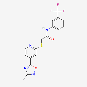 molecular formula C17H13F3N4O2S B2728121 2-((4-(3-methyl-1,2,4-oxadiazol-5-yl)pyridin-2-yl)thio)-N-(3-(trifluoromethyl)phenyl)acetamide CAS No. 1251588-65-4