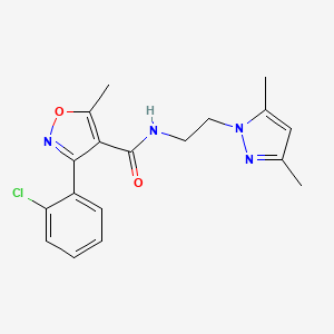 molecular formula C18H19ClN4O2 B2728152 3-(2-chlorophenyl)-N-(2-(3,5-dimethyl-1H-pyrazol-1-yl)ethyl)-5-methylisoxazole-4-carboxamide CAS No. 1235009-51-4