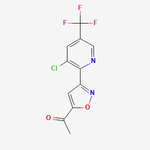 molecular formula C11H6ClF3N2O2 B2728157 1-{3-[3-Chloro-5-(trifluoromethyl)-2-pyridinyl]-5-isoxazolyl}-1-ethanone CAS No. 477872-99-4