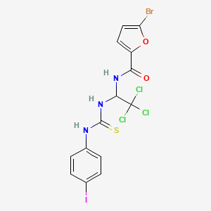 molecular formula C14H10BrCl3IN3O2S B2728162 5-bromo-N-(2,2,2-trichloro-1-(3-(4-iodophenyl)thioureido)ethyl)furan-2-carboxamide CAS No. 303062-08-0