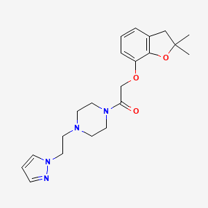 molecular formula C21H28N4O3 B2728169 1-(4-(2-(1H-pyrazol-1-yl)ethyl)piperazin-1-yl)-2-((2,2-dimethyl-2,3-dihydrobenzofuran-7-yl)oxy)ethanone CAS No. 1286696-18-1