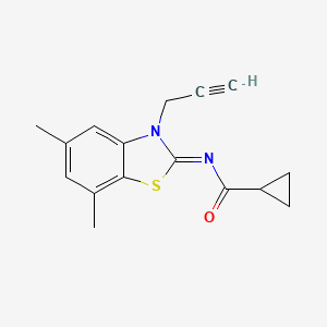 molecular formula C16H16N2OS B2728177 N-(5,7-二甲基-3-丙-2-炔基-1,3-苯并噻唑-2-基亚甲基)环丙烷甲酰胺 CAS No. 868674-29-7