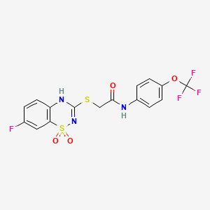 molecular formula C16H11F4N3O4S2 B2728178 2-((7-fluoro-1,1-dioxido-4H-benzo[e][1,2,4]thiadiazin-3-yl)thio)-N-(4-(trifluoromethoxy)phenyl)acetamide CAS No. 886955-64-2