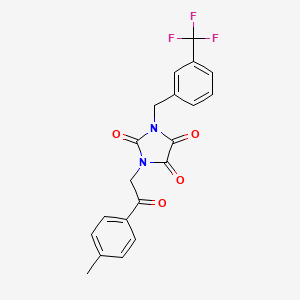 molecular formula C20H15F3N2O4 B2728185 1-[2-(4-Methylphenyl)-2-oxoethyl]-3-{[3-(trifluoromethyl)phenyl]methyl}imidazolidine-2,4,5-trione CAS No. 303986-32-5