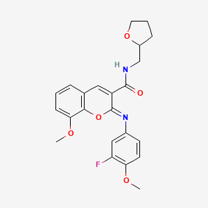 molecular formula C23H23FN2O5 B2728194 (2Z)-2-[(3-fluoro-4-methoxyphenyl)imino]-8-methoxy-N-(tetrahydrofuran-2-ylmethyl)-2H-chromene-3-carboxamide CAS No. 1327174-96-8