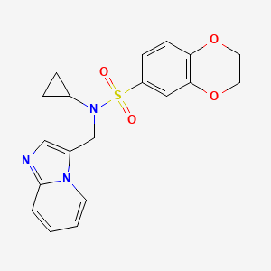molecular formula C19H19N3O4S B2728206 N-cyclopropyl-N-(imidazo[1,2-a]pyridin-3-ylmethyl)-2,3-dihydrobenzo[b][1,4]dioxine-6-sulfonamide CAS No. 1448034-57-8