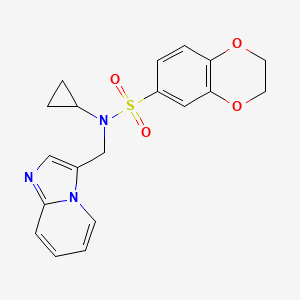 molecular formula C19H19N3O4S B2728206 N-环丙基-N-(咪唑并[1,2-a]吡啶-3-基甲基)-2,3-二氢苯并[b][1,4]二噁烷-6-磺酰胺 CAS No. 1448034-57-8