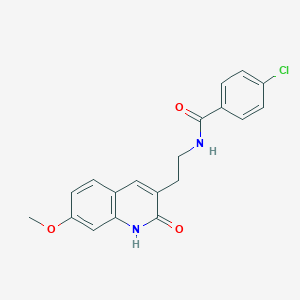 molecular formula C19H17ClN2O3 B2728221 4-氯-N-[2-(7-甲氧基-2-氧代-1H-喹啉-3-基)乙基]苯甲酰胺 CAS No. 851405-90-8