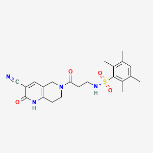 molecular formula C22H26N4O4S B2728261 N-(3-(3-cyano-2-oxo-1,2,7,8-tetrahydro-1,6-naphthyridin-6(5H)-yl)-3-oxopropyl)-2,3,5,6-tetramethylbenzenesulfonamide CAS No. 2034485-67-9