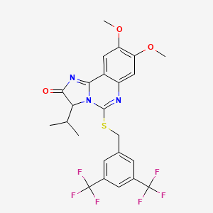 molecular formula C24H21F6N3O3S B2728279 5-{[3,5-bis(trifluoromethyl)benzyl]sulfanyl}-3-isopropyl-8,9-dimethoxyimidazo[1,2-c]quinazolin-2(3H)-one CAS No. 1031248-43-7