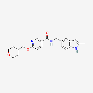 molecular formula C22H25N3O3 B2728283 N-((2-methyl-1H-indol-5-yl)methyl)-6-((tetrahydro-2H-pyran-4-yl)methoxy)nicotinamide CAS No. 2034449-37-9