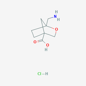 molecular formula C8H14ClNO3 B2728286 1-(Aminomethyl)-2-oxabicyclo[2.2.1]heptane-4-carboxylic acid;hydrochloride CAS No. 2378501-28-9