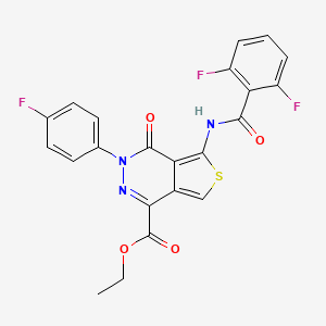 molecular formula C22H14F3N3O4S B2728287 乙酸-5-(2,6-二氟苯甲酰胺基)-3-(4-氟苯基)-4-氧代-3,4-二氢噻吩并[3,4-d]吡啶-1-羧酸酯 CAS No. 851949-38-7