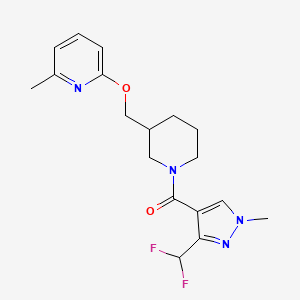 molecular formula C18H22F2N4O2 B2728300 [3-(Difluoromethyl)-1-methylpyrazol-4-yl]-[3-[(6-methylpyridin-2-yl)oxymethyl]piperidin-1-yl]methanone CAS No. 2379948-78-2