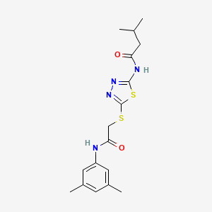 molecular formula C17H22N4O2S2 B2728306 N-(5-((2-((3,5-dimethylphenyl)amino)-2-oxoethyl)thio)-1,3,4-thiadiazol-2-yl)-3-methylbutanamide CAS No. 392296-12-7