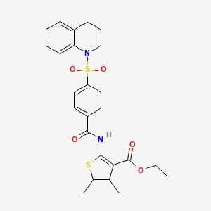 molecular formula C25H26N2O5S2 B2728313 ethyl 2-(4-((3,4-dihydroquinolin-1(2H)-yl)sulfonyl)benzamido)-4,5-dimethylthiophene-3-carboxylate CAS No. 391867-00-8