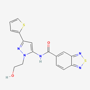 molecular formula C16H13N5O2S2 B2728338 N-(1-(2-羟乙基)-3-(噻吩-2-基)-1H-吡唑-5-基)苯并[c][1,2,5]噻二唑-5-甲酰胺 CAS No. 1219913-54-8