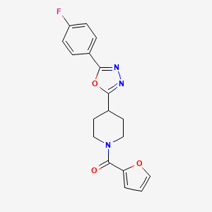 molecular formula C18H16FN3O3 B2728360 (4-(5-(4-氟苯基)-1,3,4-噁二唑-2-基)哌啶-1-基)(呋喃-2-基)甲酮 CAS No. 1173036-49-1