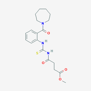 molecular formula C19H25N3O4S B2728368 甲酸甲酯 4-[[2-(氮代庚烷-1-羧酰)苯基]氨基甲硫酰基]-4-氧代丁酸酯 CAS No. 875206-63-6