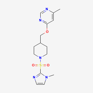 molecular formula C15H21N5O3S B2728377 4-methyl-6-((1-((1-methyl-1H-imidazol-2-yl)sulfonyl)piperidin-4-yl)methoxy)pyrimidine CAS No. 2320821-44-9