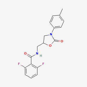 molecular formula C18H16F2N2O3 B2728389 2,6-difluoro-N-((2-oxo-3-(p-tolyl)oxazolidin-5-yl)methyl)benzamide CAS No. 955262-39-2