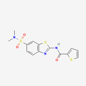 molecular formula C14H13N3O3S3 B2728456 N-[6-(dimethylsulfamoyl)-1,3-benzothiazol-2-yl]-2-thiophenecarboxamide CAS No. 701273-56-5