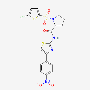 molecular formula C18H15ClN4O5S3 B2728465 1-((5-chlorothiophen-2-yl)sulfonyl)-N-(4-(4-nitrophenyl)thiazol-2-yl)pyrrolidine-2-carboxamide CAS No. 1103146-00-4