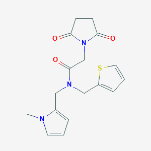 2-(2,5-dioxopyrrolidin-1-yl)-N-((1-methyl-1H-pyrrol-2-yl)methyl)-N-(thiophen-2-ylmethyl)acetamide