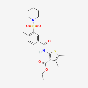 molecular formula C22H28N2O5S2 B2728531 Ethyl 4,5-dimethyl-2-(4-methyl-3-(piperidin-1-ylsulfonyl)benzamido)thiophene-3-carboxylate CAS No. 337344-52-2