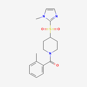molecular formula C17H21N3O3S B2728533 (4-((1-methyl-1H-imidazol-2-yl)sulfonyl)piperidin-1-yl)(o-tolyl)methanone CAS No. 2034489-07-9