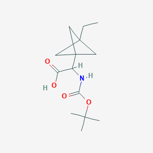 molecular formula C14H23NO4 B2728545 2-(3-Ethyl-1-bicyclo[1.1.1]pentanyl)-2-[(2-methylpropan-2-yl)oxycarbonylamino]acetic acid CAS No. 2287266-15-1