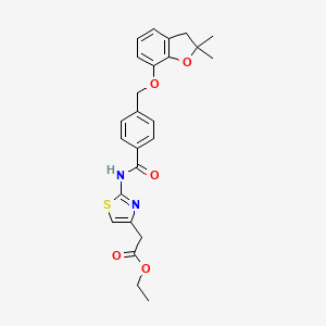 molecular formula C25H26N2O5S B2728546 Ethyl 2-(2-(4-(((2,2-dimethyl-2,3-dihydrobenzofuran-7-yl)oxy)methyl)benzamido)thiazol-4-yl)acetate CAS No. 921784-61-4