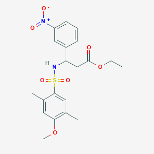 molecular formula C20H24N2O7S B2728564 Ethyl 3-(4-methoxy-2,5-dimethylbenzenesulfonamido)-3-(3-nitrophenyl)propanoate CAS No. 681841-29-2