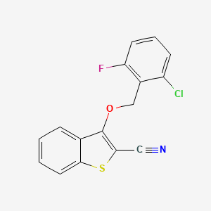 molecular formula C16H9ClFNOS B2728566 3-[(2-Chloro-6-fluorophenyl)methoxy]-1-benzothiophene-2-carbonitrile CAS No. 303985-52-6