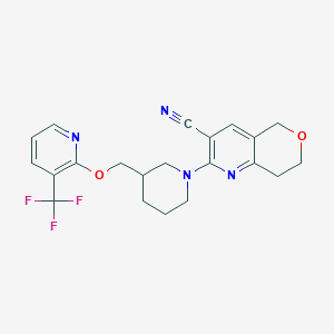 molecular formula C21H21F3N4O2 B2728571 2-[3-[[3-(Trifluoromethyl)pyridin-2-yl]oxymethyl]piperidin-1-yl]-7,8-dihydro-5H-pyrano[4,3-b]pyridine-3-carbonitrile CAS No. 2379984-31-1