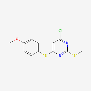 molecular formula C12H11ClN2OS2 B2728593 4-{[6-Chloro-2-(methylsulfanyl)-4-pyrimidinyl]sulfanyl}phenyl methyl ether CAS No. 478258-40-1