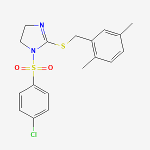 molecular formula C18H19ClN2O2S2 B2728602 1-(4-氯苯基)磺酰-2-[(2,5-二甲基苯基)甲硫基]-4,5-二氢咪唑 CAS No. 868217-92-9