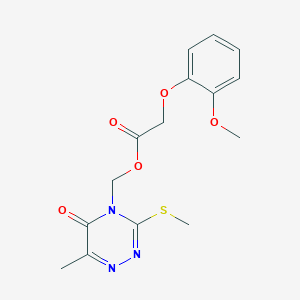 molecular formula C15H17N3O5S B2728618 (6-Methyl-3-methylsulfanyl-5-oxo-1,2,4-triazin-4-yl)methyl 2-(2-methoxyphenoxy)acetate CAS No. 877648-47-0