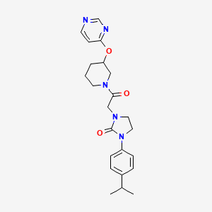 molecular formula C23H29N5O3 B2728671 1-(4-Isopropylphenyl)-3-(2-oxo-2-(3-(pyrimidin-4-yloxy)piperidin-1-yl)ethyl)imidazolidin-2-one CAS No. 2034580-76-0