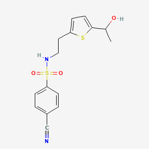 molecular formula C15H16N2O3S2 B2728713 4-氰基-N-(2-(5-(1-羟乙基)噻嘌-2-基)乙基)苯磺酰胺 CAS No. 2034599-40-9