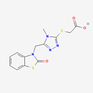 molecular formula C13H12N4O3S2 B2728722 2-((4-methyl-5-((2-oxobenzo[d]thiazol-3(2H)-yl)methyl)-4H-1,2,4-triazol-3-yl)thio)acetic acid CAS No. 847400-95-7