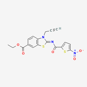 molecular formula C18H13N3O5S2 B2728726 (Z)-乙基 2-((5-硝基噻吩-2-甲酰亚胺)-3-丙炔基)-2,3-二氢苯并[d]噻唑-6-甲酸酯 CAS No. 941916-97-8