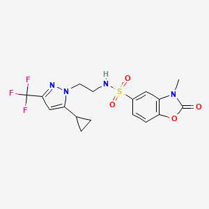 molecular formula C17H17F3N4O4S B2728785 N-(2-(5-cyclopropyl-3-(trifluoromethyl)-1H-pyrazol-1-yl)ethyl)-3-methyl-2-oxo-2,3-dihydrobenzo[d]oxazole-5-sulfonamide CAS No. 1797666-43-3