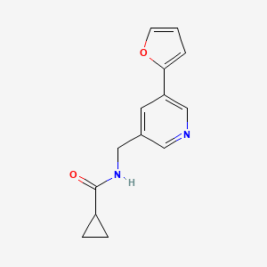 molecular formula C14H14N2O2 B2728791 N-((5-(呋喃-2-基)吡啶-3-基)甲基)环丙烷羧酰胺 CAS No. 2034465-29-5