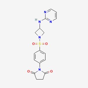 molecular formula C17H17N5O4S B2728794 1-(4-((3-(嘧啶-2-基氨基)氮杂环丁烷-1-基磺酰)苯基)吡咯烷-2,5-二酮 CAS No. 2034607-99-1